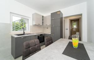 a kitchen with a table with a drink on it at Awesome Apartment In Pridraga With Wifi in Pridraga