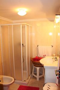 a bathroom with a shower and a sink at Casa do Facho in Vila Chã