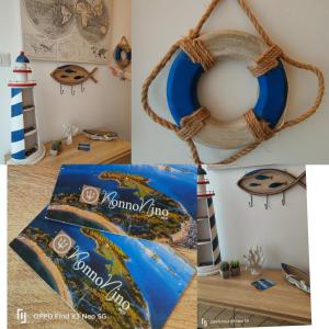 a collage of three pictures with a lighthouse and a towel at Bed Nonnonino in Porto Cesareo
