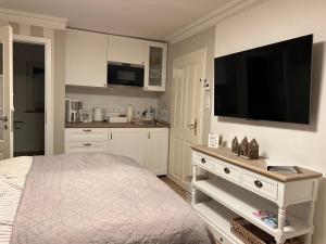 Μια τηλεόραση ή/και κέντρο ψυχαγωγίας στο Villa No 8 Stilvolles 2 Personen Apartment mit separatem Eingang mit direkter Zuganbindung