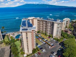 an aerial view of a building near the ocean at Royal Kahana 610 in Kahana