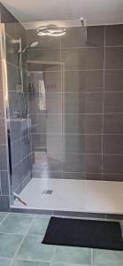 a shower with a glass door in a bathroom at La Maison des Poulains in Sauzon +60 photos