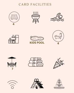 a set of hand drawn elements of garden facilities and kids room at Casa Élan for VIP guests 2 Pools in Ras al Khaimah