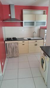 a kitchen with a sink and a washing machine at Mauleon Maison prive jardin 6 personnes in Mauléon +2 photos