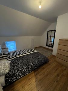 a bedroom with a large bed and a window at Maison de Campagne in Mecquignies