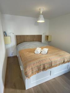 a bedroom with a bed with two towels on it at Cozy Studio in a central and quiet area near Basel in Saint-Louis