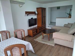 a living room with a couch and a tv at Apartments Radoman in Ulcinj