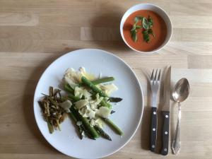 a plate of food with vegetables and a bowl of soup at Erikslund in Hurva +17 photos