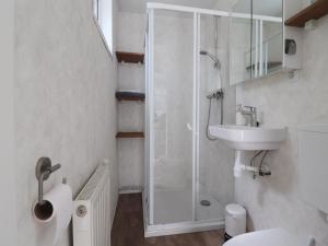 a bathroom with a shower and a sink and a toilet at Cottage in Grou with Water Sports Access in Grou +32 photos