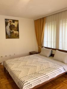 a bedroom with a large bed in front of a window at Prishtina House- Prishtina - Germia in Prishtinë