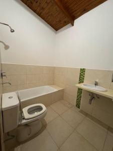 a bathroom with a toilet and a sink at Cabaña YMBYATY in Colonia Carlos Pellegrini