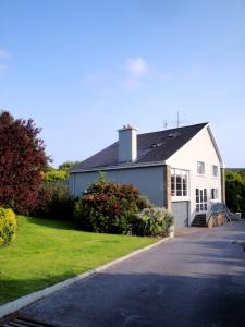 a white house with a driveway and a yard at Ardrinane House in Anascaul