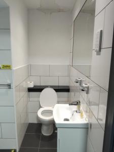 a white bathroom with a toilet and a sink at Cozy Studio in Nottingham in Nottingham +4 photos