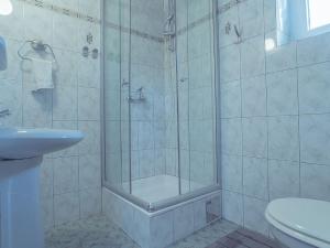 a bathroom with a shower and a toilet and a sink at Holiday Home Danilo in Sveti Stefan +24 photos
