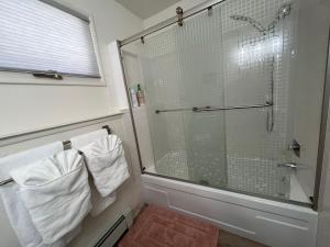 a bathroom with a shower and a glass shower at Downtown Coastal Trail 2 BDR 1 BTH Sleeps 2-6 in Anchorage