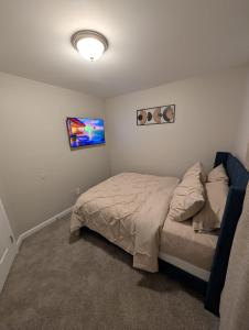 a bedroom with a bed and a painting on the wall at 2 Bedroom Basement Home in Conley