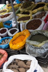 a group of baskets filled with different types of food at Mountain Sprout Homestay in Dồng Văn