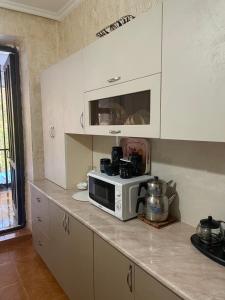 a kitchen with a microwave on a counter at Mariami's sweet home in Kobuleti