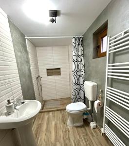 Sălciua de JosCabana Ilinca的带白色水槽和马桶的浴室 更多8张照片