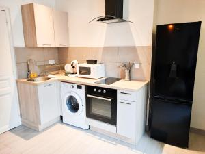 ディジョンにあるLe Buffon - Apt 2 Personnes, 1 ch, Centre villeの洗濯機と電子レンジ付きのキッチン