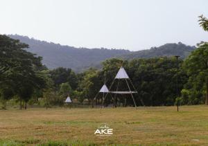 Ban Khanong Phra TaiAke camping pakchong的一群在林地中的杆