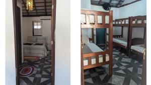 two bunk beds in a room with a bedroom at Hostel o pescador in Atins