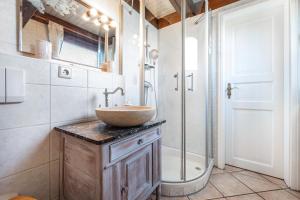 a bathroom with a sink and a shower at Arosa in Bachenbrock +22 photos