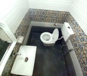 a bathroom with a toilet and a sink at Hotel Himalayan in Madheso