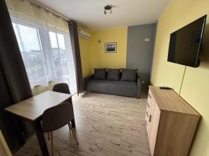 salon z kanapą i stołem w obiekcie APARTAMENT JAN-53 Krynica Morska w mieście Krynica Morska +15 zdjęć