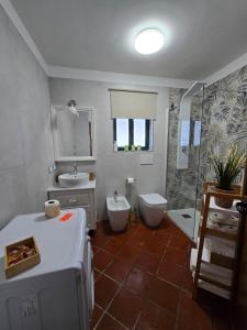 un bagno con wc, lavandino e doccia di Your nest on the Path a Positano