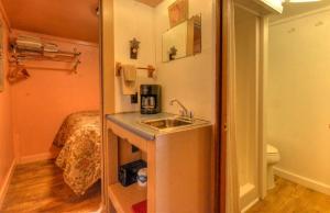 une petite salle de bain avec un lavabo et des toilettes dans l'établissement Log Cabin Getaway in the Mountains for Two near Maggie Valley, North Carolina, à Cherokee