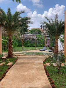 un vialetto con palme in un parco di NUBA Homestay and Coffee Buôn Ma Thuột a Buôn Ma Thuột
