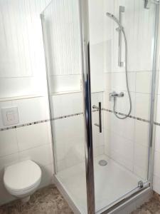 ein Badezimmer mit Dusche und Toilette in der Unterkunft Gästehaus Herda in Briedel