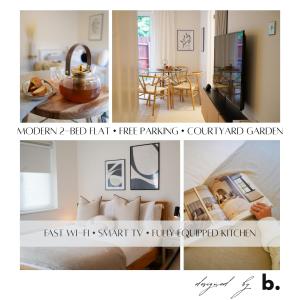 a collage of four pictures of a living room at Hidden Oxford Haven with Free Parking in Oxford