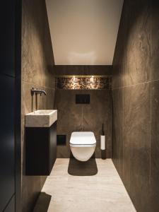 un baño con inodoro y lavabo en Suite Ouddorp - 2 pers, en Ouddorp 18 fotos más