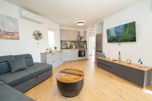 GajacにあるApartments Adelaのソファとキッチンのあるリビングルーム