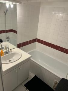 a bathroom with a sink and a bath tub at Appartement deux chambres jardin parking in Portet-sur-Garonne +19 photos