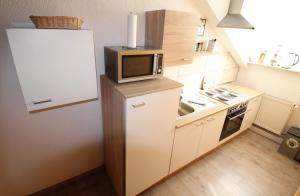 a small kitchen with a refrigerator and a microwave at Ferienhaus und Privatvermietung Andrea Giesecke in Meiningen