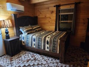a bedroom with a bed in a log cabin at Three bears lodge in Gatlinburg +26 photos