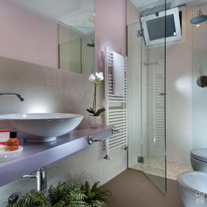 a bathroom with a sink and a glass shower at Hotel Estense in Bellaria-Igea Marina