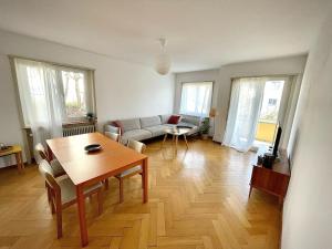 a living room with a table and a couch at Kulinarik und Kultur vor der Tür in Zürich