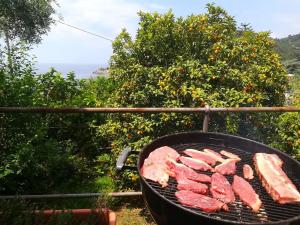 a bunch of meat cooking on a grill at Il Paradiso di Adriana in Bonassola