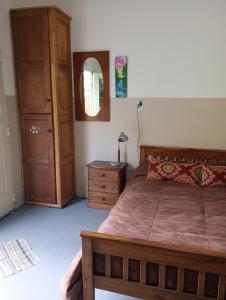 a bedroom with a bed and a dresser and a mirror at Aquí te Espero in Tandil