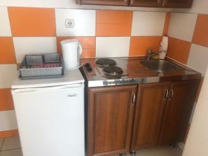 a small kitchen with a refrigerator and a sink at Naf No 2 in Donji Štoj