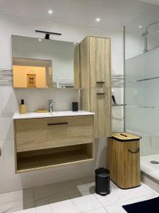 a bathroom with a sink and a mirror at Gîte proche Cattenom, Luxembourg in Algrange