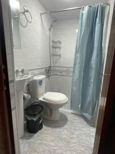 a bathroom with a toilet and a sink and a shower at Anoras home in Samarkand