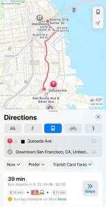 a screenshot of a map with a red line at Spacious 3BR, One and a half Bath 2nd Floor in San Francisco in San Francisco