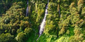 an aerial view of a forest with a waterfall at Ô refuge d'l'bourg in Salazie +3 photos
