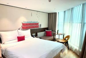 Postel nebo postele na pokoji v ubytování Guangzhou City Join Hotel Shipai Qiao metro Branch + 37 fotografií
