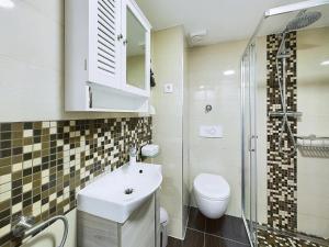 ノヴィ・ヴィノドロスキーにあるStudio Apartman "Primorka"の洗面台、トイレ、シャワー付きのバスルーム